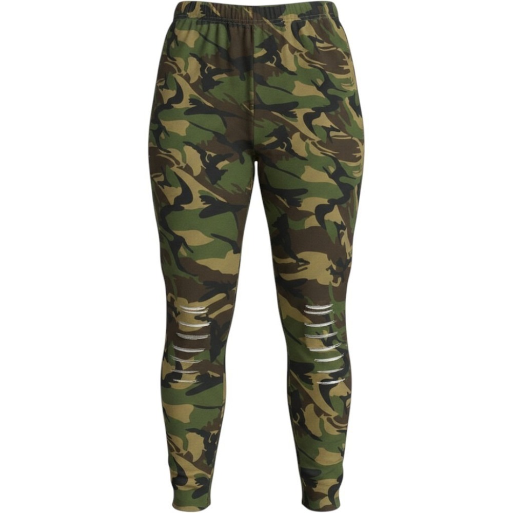 SHEIN Leggings Womens 2XL Green Camo Distressed Ripped High Waist Curve